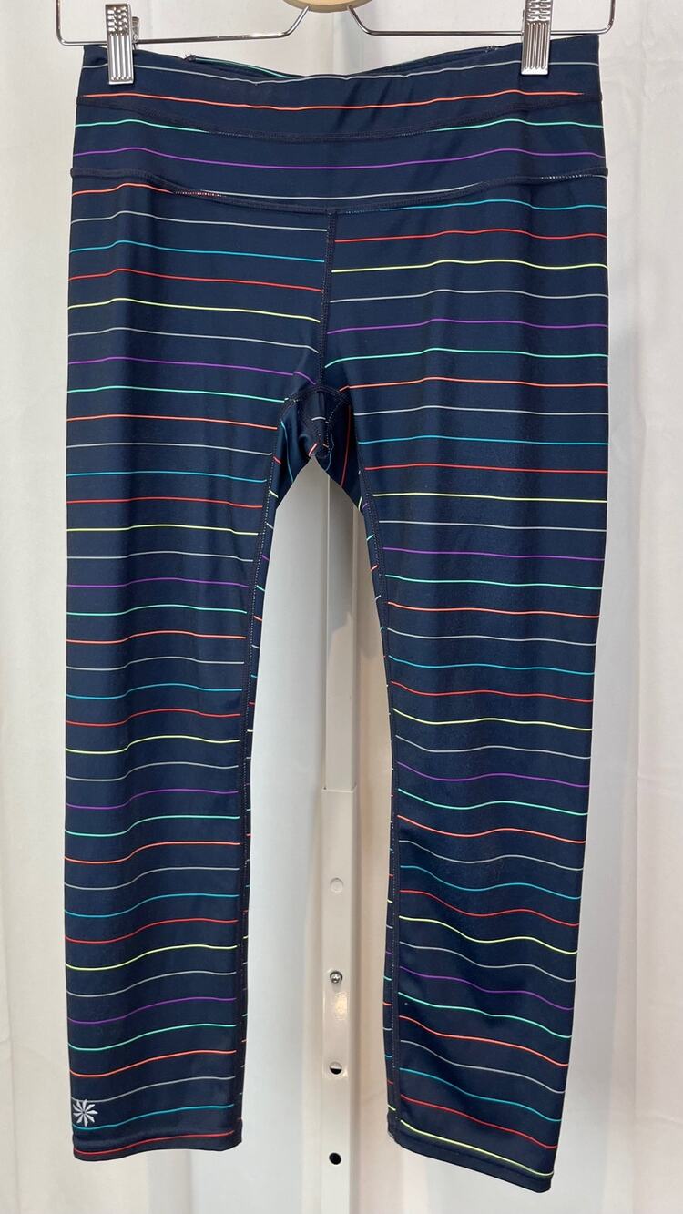 ATHLETA Size S Multi Stripe Sonar Capri 212573 Cropped Leggings Multicolor Blue
